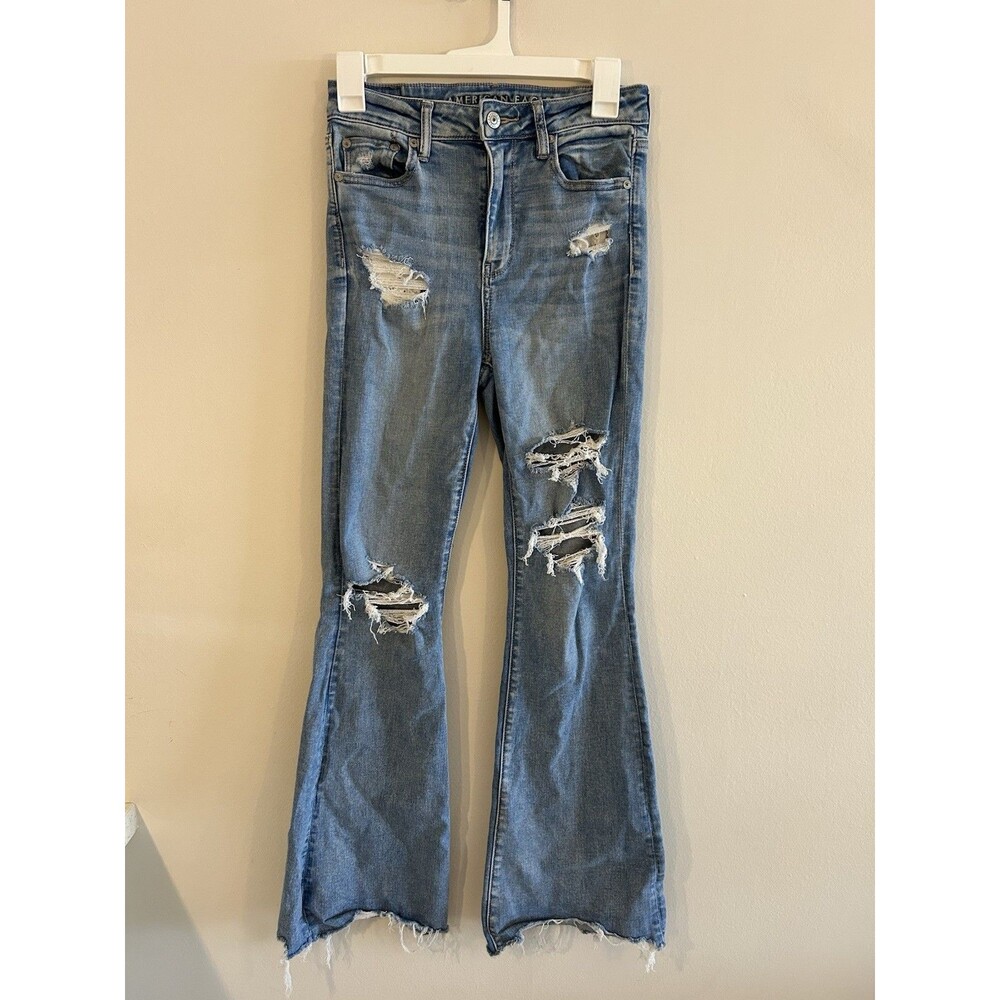 American Eagle Jeans Womens Size 4 Super High Rise Flare Boho Next Level Stretch